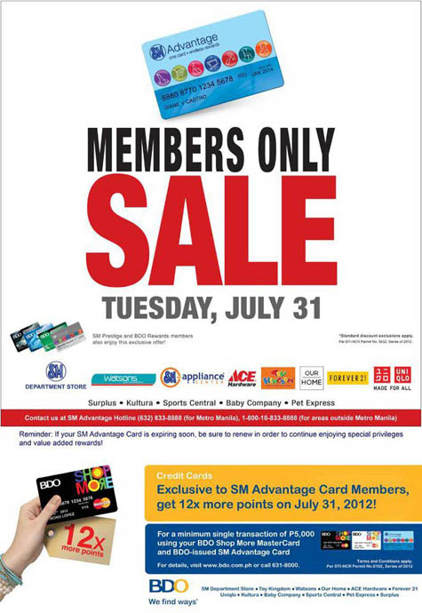 SM Advantage Members Only Sale July 31