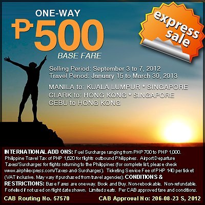 Airphil Express P500 Base Fare Sale on International Destinations