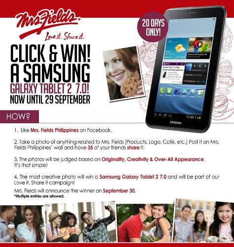 Mrs. Fields’ Click & Win a Samsung Galaxy Tablet
