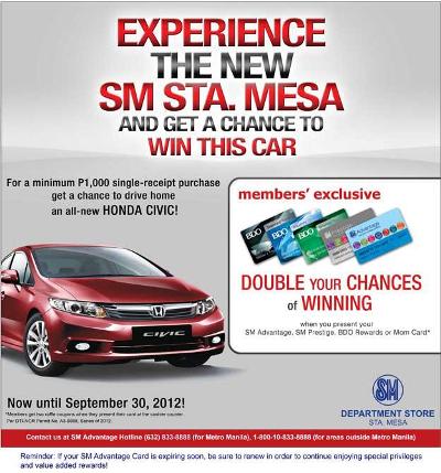 Experience the NEW SM City Sta. Mesa and get a chance to WIN A HONDA CIVIC