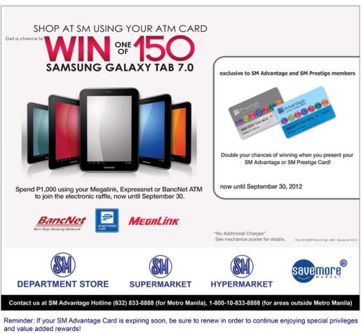 Shop at SM using your ATM and Win Samsung Galaxy Tab