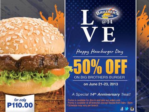 Brothers Burger Hamburger Day 50% OFF