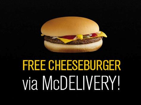 Free Cheesburger via McDELIVERY