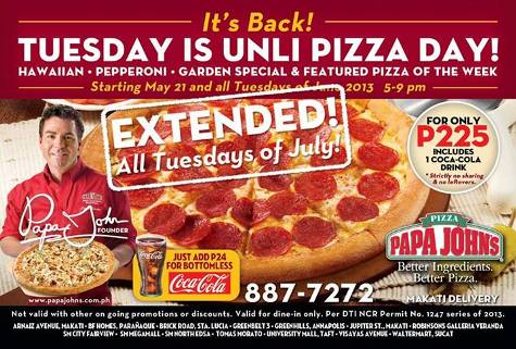 Papa John’s Unli Pizza Tuesday Promo