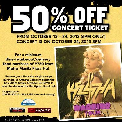 Pizza Hut 50% Off Ke$ha Concert Ticket