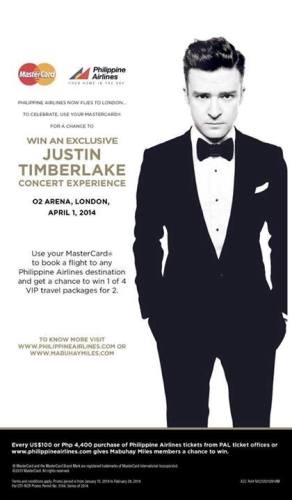 Philippine Airlines- MasterCard Justin Timberlake 20/20 Experience World Tour  Raffle Promo