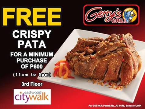 Gerry’s Grill Eastwood FREE Crispy Pata
