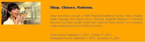BDO Shop Anywhere and get FREE Pizza or Pasta from CPK
