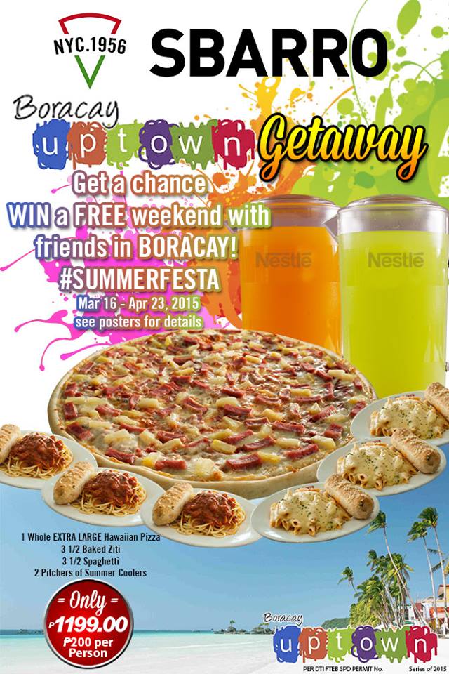 SBARRO Boracay Uptown Getaway Promo