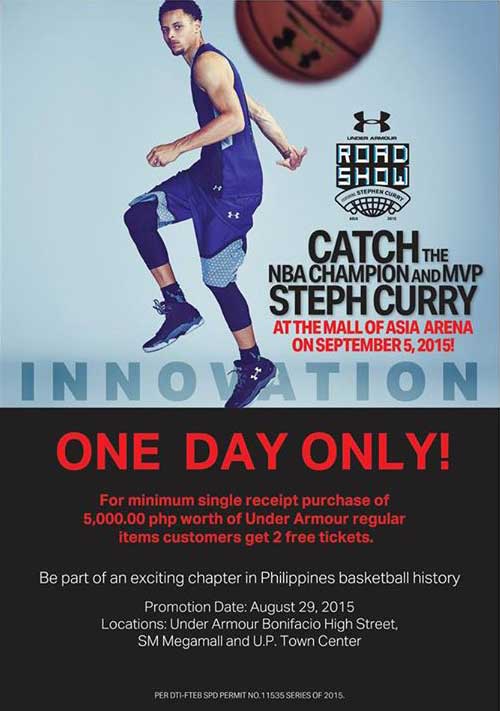 césped Salida hacia áspero Free Tickets to Watch Stephen Curry Live at MOA Arena - Philippine Contests  and Promos