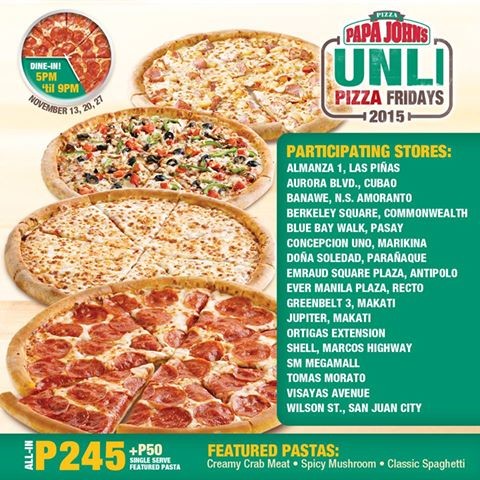 Papa John's Unli Pizza Fridays November 2015