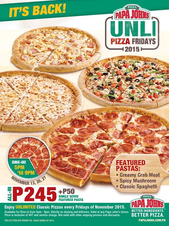 Papa John’s Unli Pizza Fridays November 2015