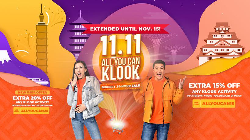 A11 You Can Klook Sale Extended until November 15